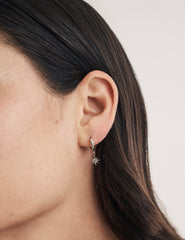 Silver Star Charm Huggie Hoop Earrings