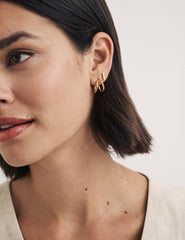 Gold Double Huggie Hoops & Bar Stud Earrings