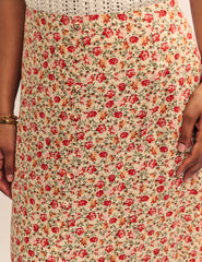 Cream Rose Print Sadie Midi Skirt