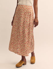 Cream Rose Print Sadie Midi Skirt