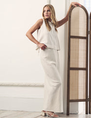 Cream Linen-blend Mila Midaxi Skirt