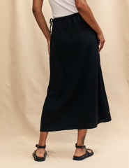 Black Linen-blend Monie Midi Skirt