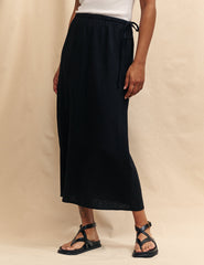 Black Linen-blend Monie Midi Skirt