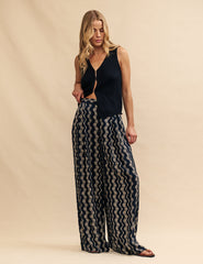 Black Wave Print Zeena Trousers