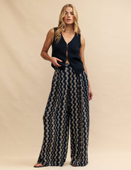Black Wave Print Zeena Trousers