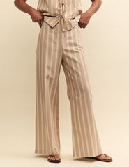 Beige Striped Faye Trousers