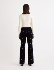 Black Cord Embroidered Flared Trousers