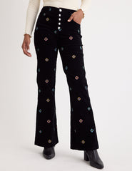 Black Cord Embroidered Flared Trousers