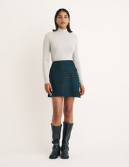 Navy Check Cord Wrap Mini Skirt