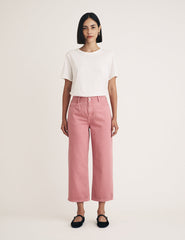 Pink Cropped Wide Leg Jeans