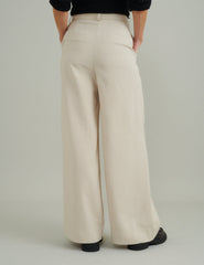 Cream Wide Leg Tailored Trousers