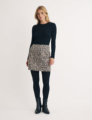 Leopard Print Denim Mini Skirt