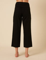 Black Denim Cropped Wide Leg Jeans