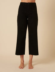 Black Denim Cropped Wide Leg Jeans