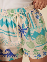 Cream Printed Shorts