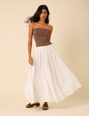 White Textured Spot Midi Skirt