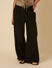 Black Linen-blend Parker Wide Leg Trousers