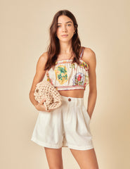 White Printed Crop Top