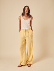 Butter Yellow Linen-blend Shona Trousers