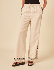 Beige Floral Embroidered Shona Trousers