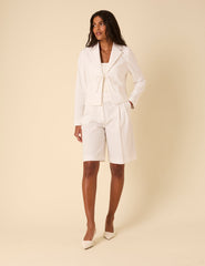 White Linen-blend Bermuda Shorts