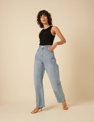 Light Wash Denim Horseshoe Barrel Jeans