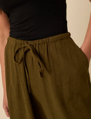 Khaki Linen-blend Cropped Shona Trousers