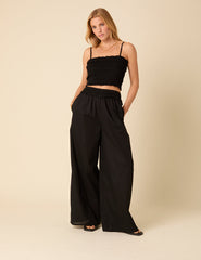 Black Ruffle Wide Leg Trousers