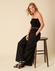Black Ruffle Wide Leg Trousers