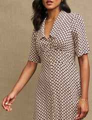 Brown Geometric Print Daisy Midi Dress