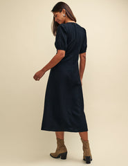 Black Puff Sleeve Bonnie Midi Dress