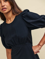 Black Puff Sleeve Bonnie Midi Dress