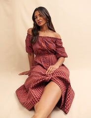 Brown Gingham Lanie Midaxi Dress