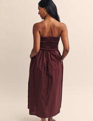 Brown Shirred Bandeau Annie Midi Dress
