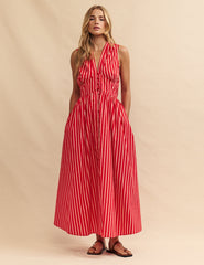 Red Stripe Sleeveless Starlight Midi Dress