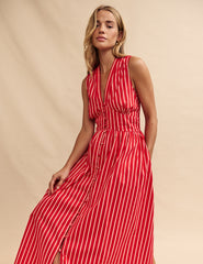 Red Stripe Sleeveless Starlight Midi Dress