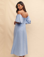 Light Blue Bardot Edith Midi Dress