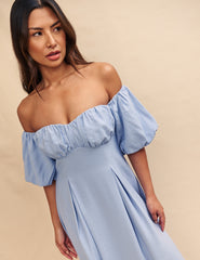 Light Blue Bardot Edith Midi Dress