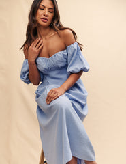 Light Blue Bardot Edith Midi Dress