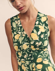 Green Lemon Print Sandra Midi Dress