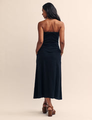 Black Theodora Strapless Midi Dress