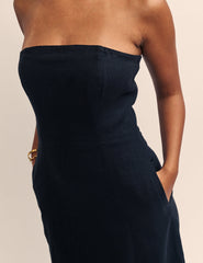 Black Theodora Strapless Midi Dress