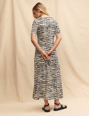 Black & White Abstract Stripe Denver Midi Dress