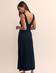 Black Ruched Bodice Midi Dress