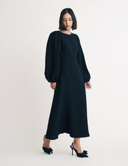 Black Balloon Sleeve Zola Midi Dress
