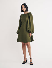 Khaki Balloon Sleeve Zola Mini Dress