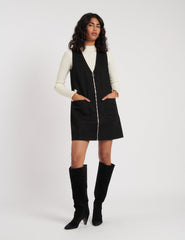 Black Zip Through Dreseden Mini Pinafore Dress