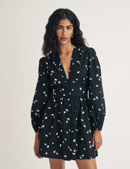 Black Ditsy Floral Long Sleeve Starlight Mini Dress