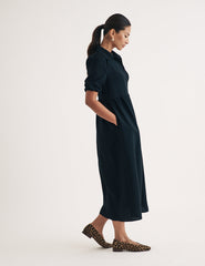 Black Open Collar Hebe Midi Dress
