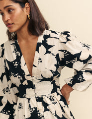 Cream Floral Long Sleeve Starlight Mini Dress